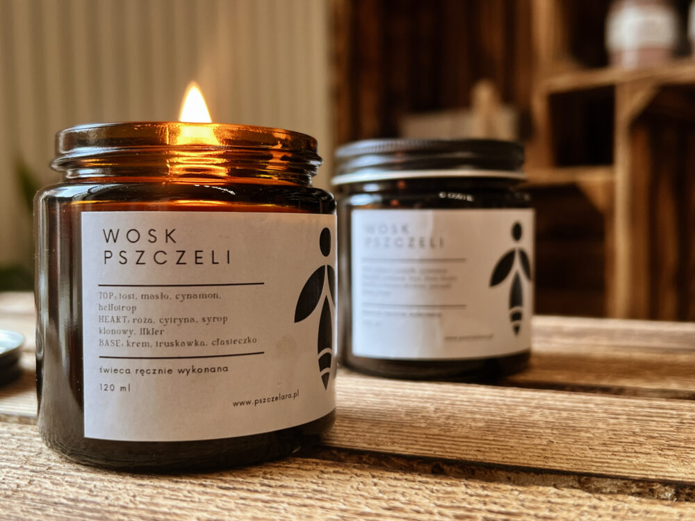 Świeca z wosku pszczelego - Krem z truskawkami